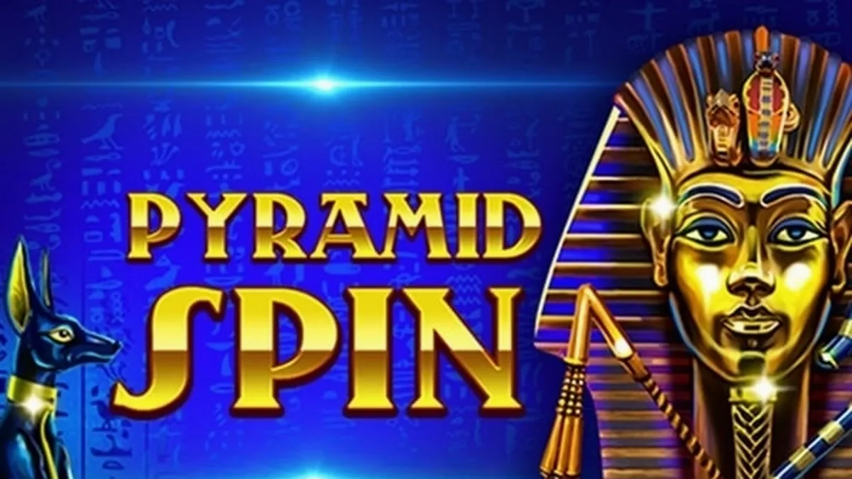 Tampilan visual permainan slot Pyramid Spin dengan latar belakang gurun dan piramida